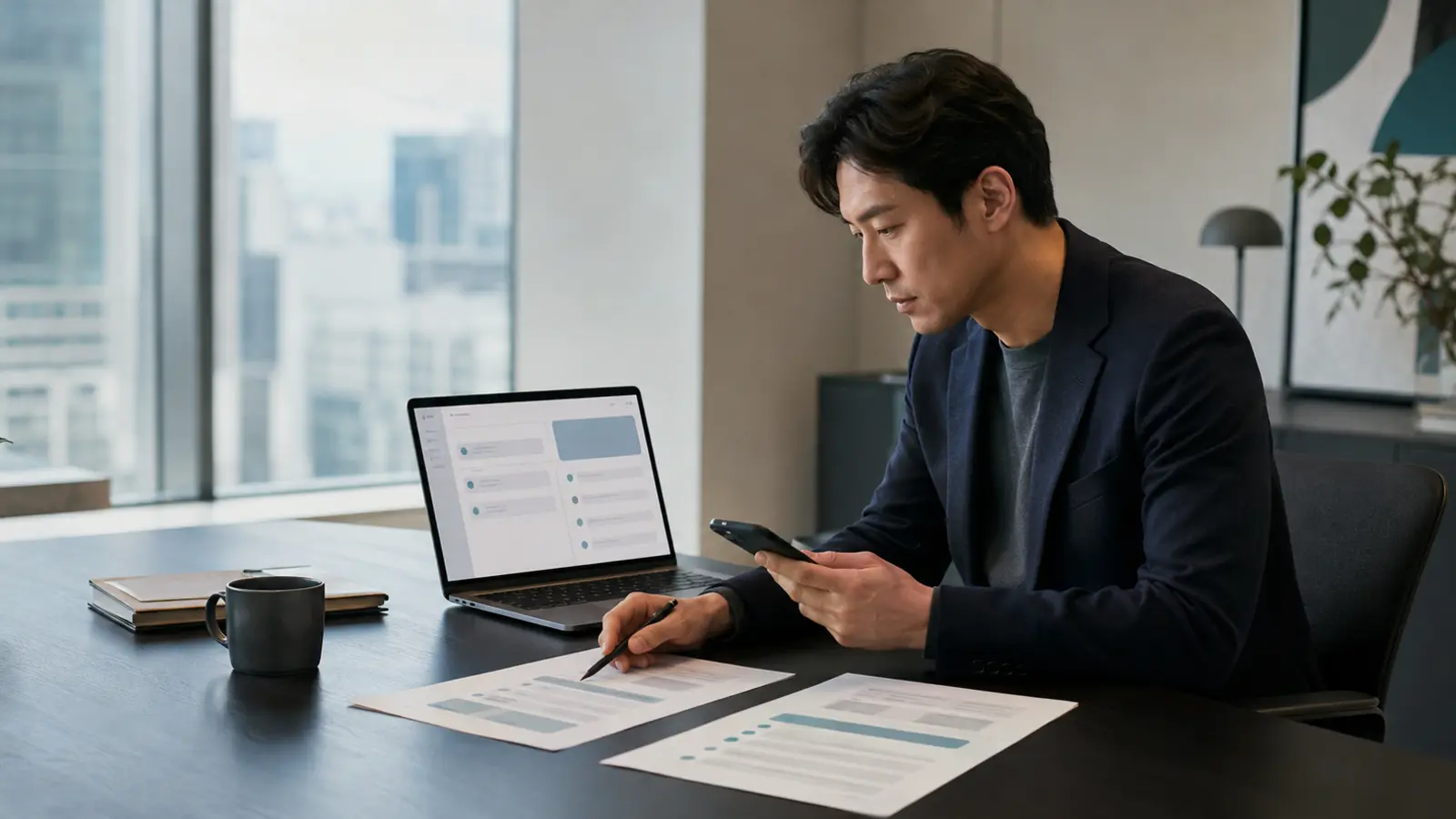 AI 답변의 인용 링크와 원문 자료를 대조하는 한국인 실무자