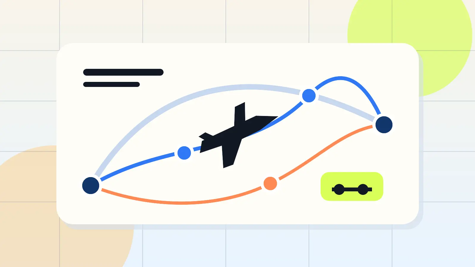An editorial route map with competing flight paths, airport nodes and an aircraft